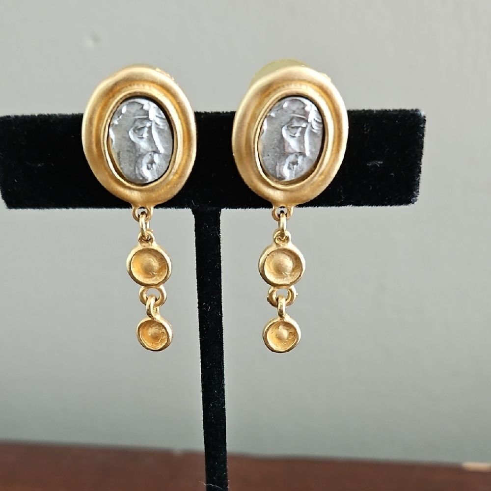 Vintage Drop Earrings With Embossed Face